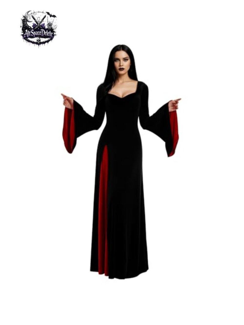 Gothic Maxi Gown Long Sleeve Halloween Costume Women Cosplay Dress
